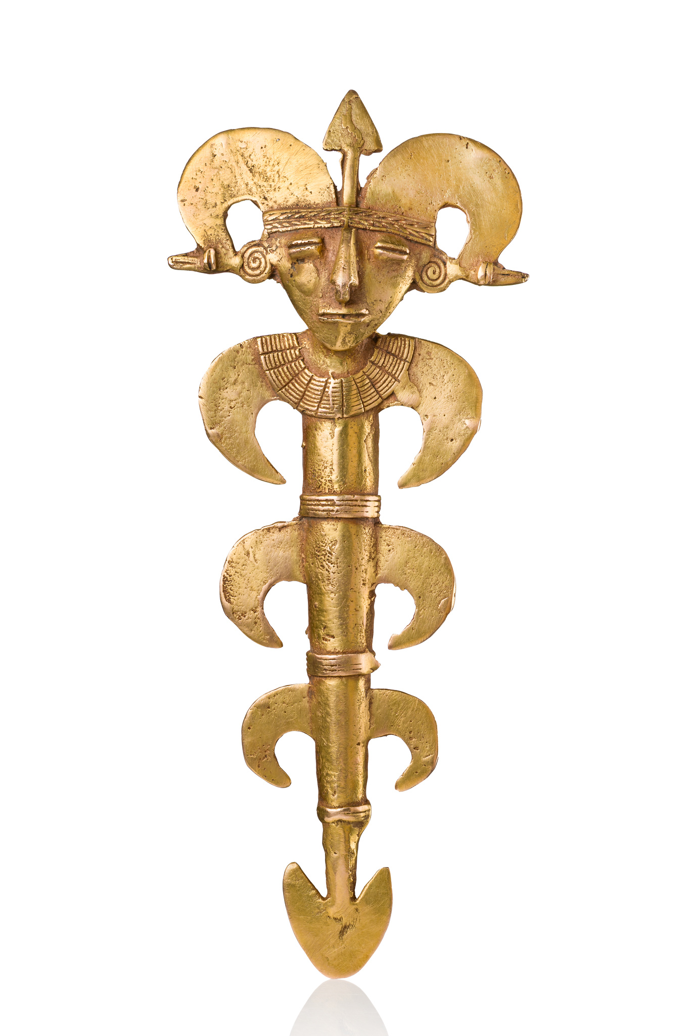 Pendentif anthropomorphe, vers 800–1200 apr. J.-C., Colombie, Quimbaya, Taille: H: 16,3 cm (H: 6.4 inch), ID: 3053491