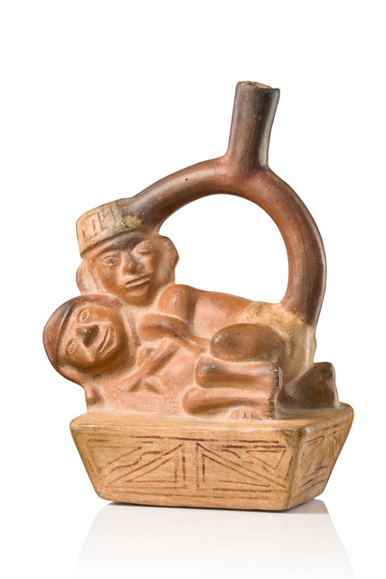 Gabelhalsgefäß: kopulierendes Paar, Moche III - IV, ca. 300 - 600 n.Chr., Peru, Moche, Größe: H: 21 cm (H: 8.3 inch), ID: 3053297