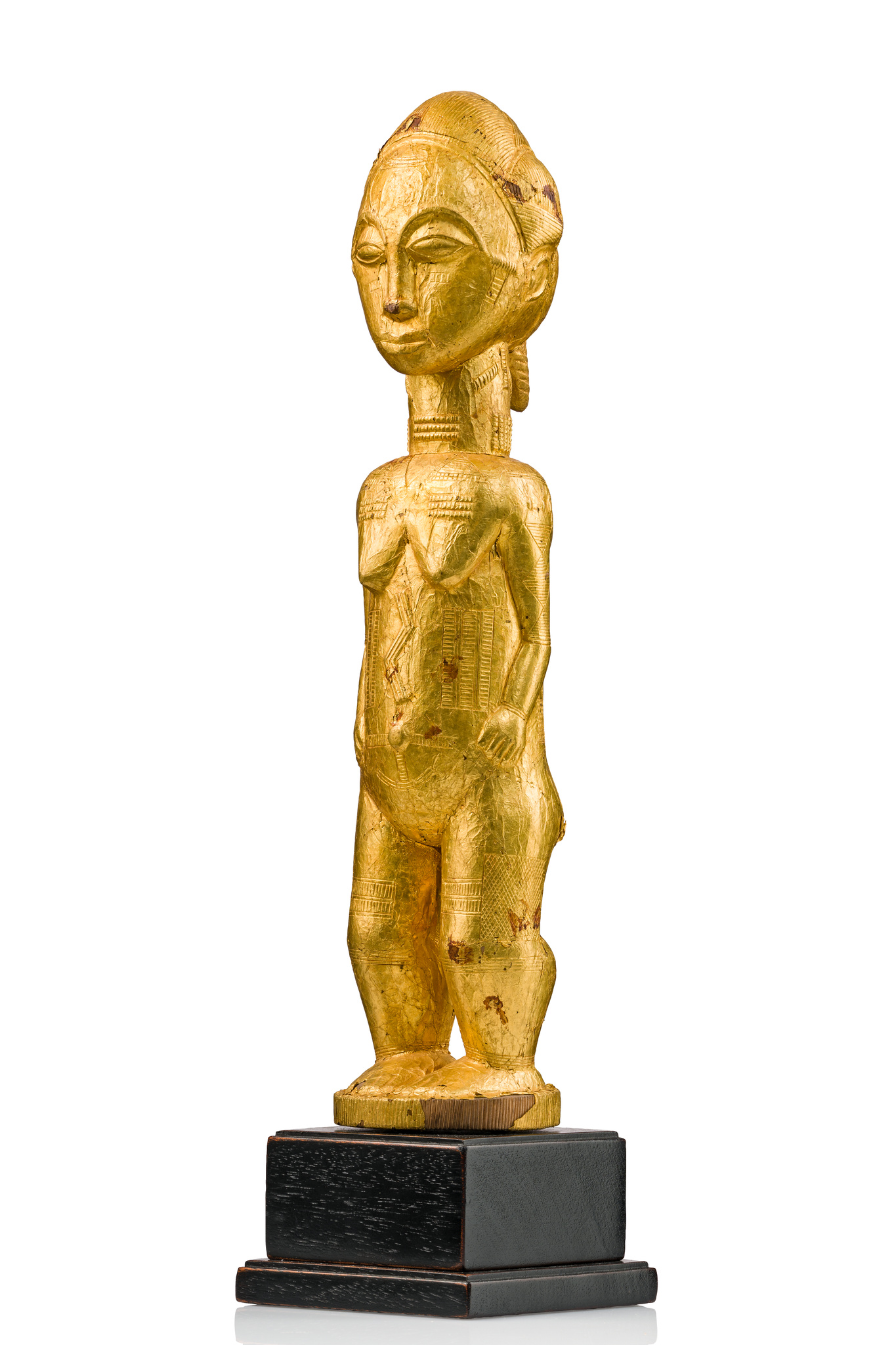 Figure féminine debout "sika blawa", Côte d'Ivoire, Baoulé, Taille: H: 36,5 cm (H: 14.4 inch), ID: 3053338