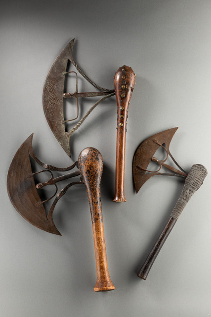 Three ceremonial axes, D. R. Congo, Songye / Kuba, Size: L: 40,5 cm / 44,5 cm / 46 cm (L: 15.9 inch / 17.5 inch / 18.1 inch), ID: 3053355