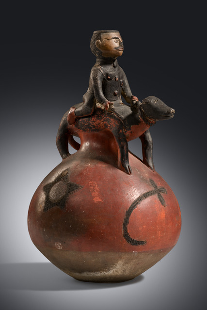 Prunk-Gargoulette mit Reiterfigur, D. R. Kongo, Banana, Größe: H: 35,6 cm (H: 14.0 inch), ID: 3053573