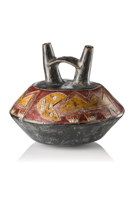 Doppel-Ausguss-Gefäß, ca. 600 - 200 v.Chr., Peru, Paracas, Größe: H: 16 cm (H: 6.3 inch), ID: 3053519
