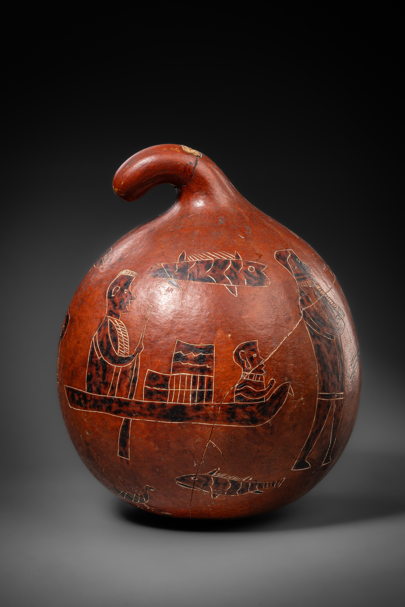 Calebasse à gravures raffinées, R. D. Congo, Bakongo, Taille: H: 27 cm (H: 10.6 inch), ID: 3053556