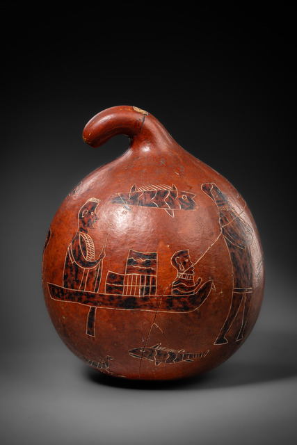 Artistically engraved calabash, D. R. Congo, Bakongo, Size: H: 27 cm (H: 10.6 inch), ID: 3053556