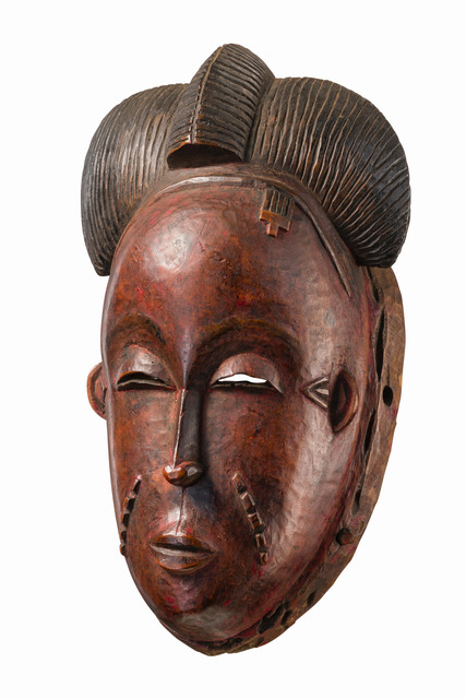 Anthropomorphe Gesichtsmaske "kpan", Côte d'Ivoire, Baule, Größe: H: 35 cm (H: 13.8 inch), ID: 3053625