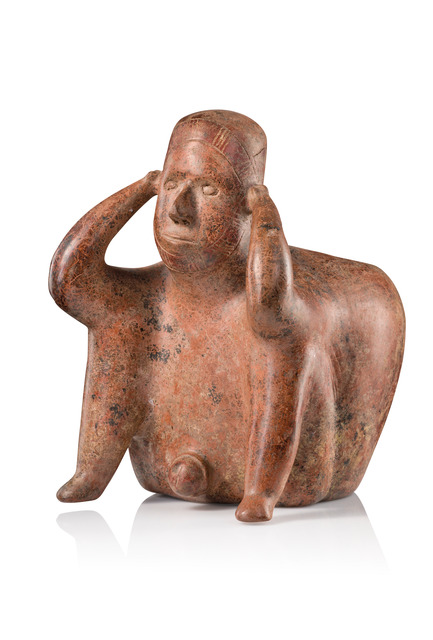 Sitzende männliche Figur, Protoklassik, ca. 100 v.Chr. - 250 n.Chr., Mexiko, Jalisco, Größe: H: 33 cm (H: 13.0 inch), ID: 3053711