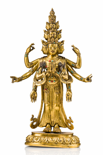 "Ekadashamukha Avalokiteshvara", 19. Jh., Tibet / China, Größe: H: 26,5 cm (H: 10.4 inch), ID: 3053704