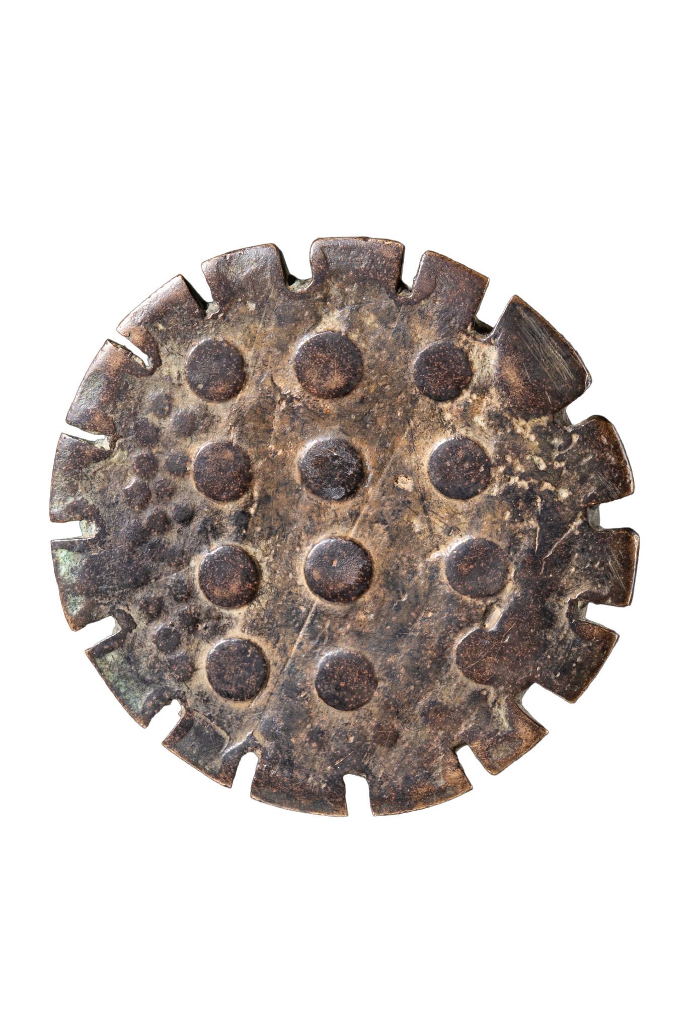 Scheibenförmiges Goldgewicht, Ghana, Akan, Größe: D: 7 cm (D: 2.8 inch), ID: 3053673