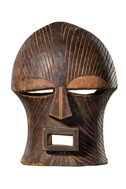 Mask "kifwebe", female type "kikashi", D. R. Congo, Songye, Size: H: 29 cm (H: 11.4 inch), ID: 3053706