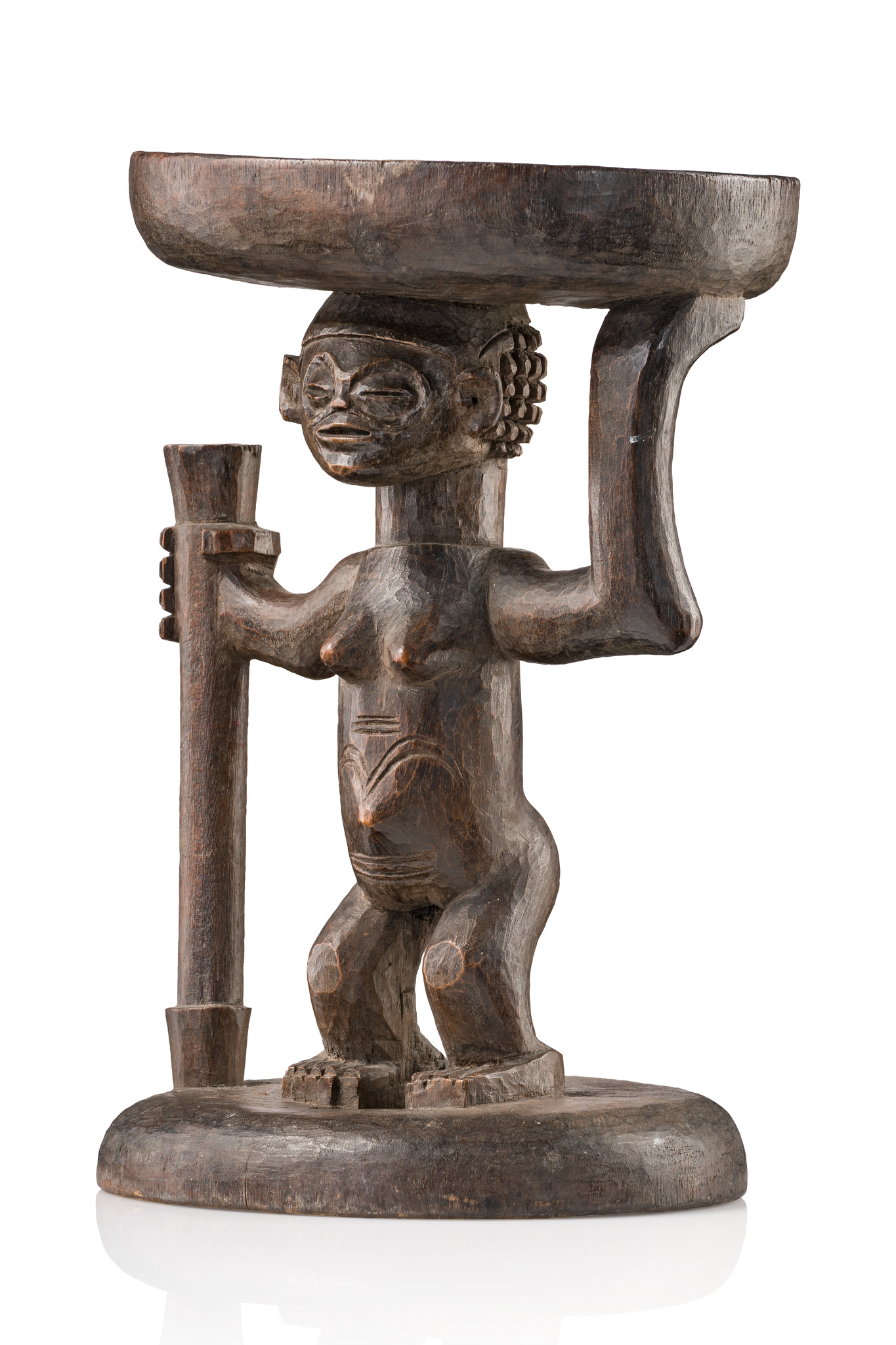 Karyatidenhocker, D. R. Kongo, Chokwe, Größe: H: 27,5 cm D: 17,5 cm (H: 10.8 inch D: 6.9 inch), ID: 3053736